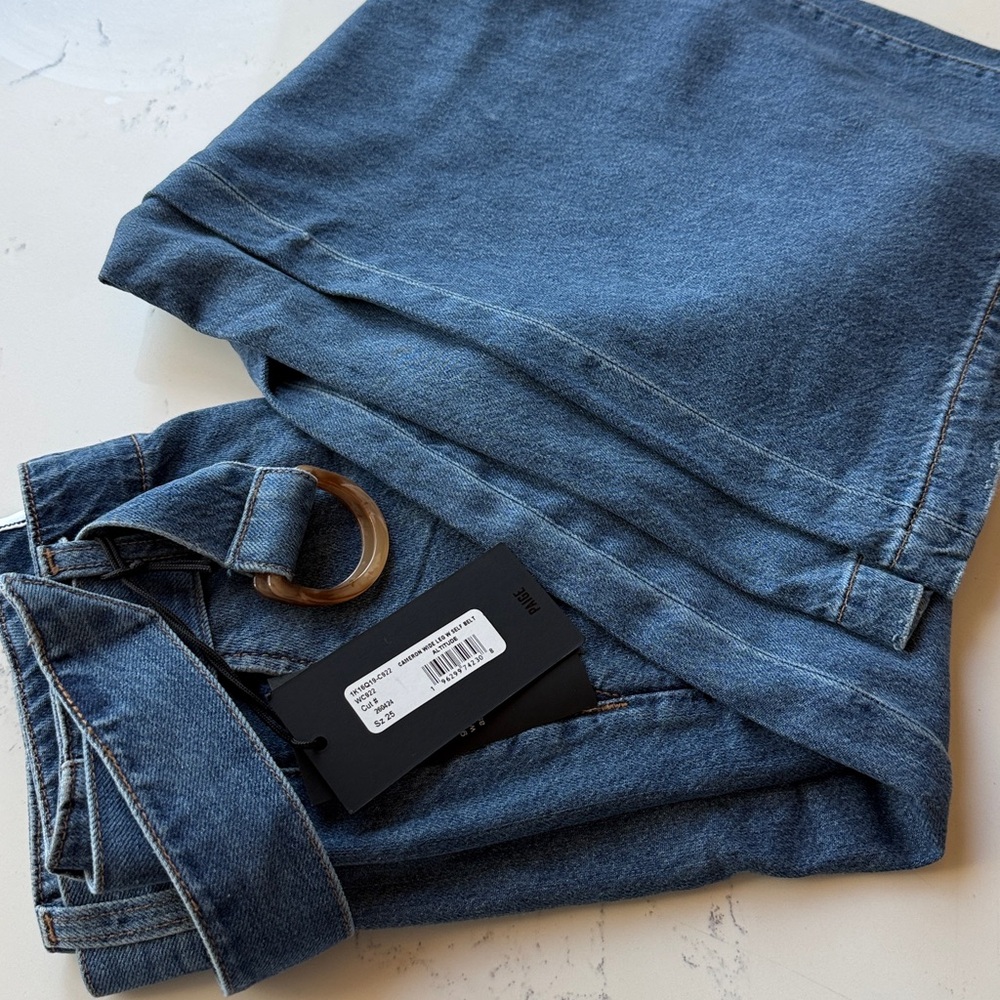 Paige Cameron Wide Leg Jeans With Tortoise Belt Color Altitude Womens Size 25 - Picture 6 of 7